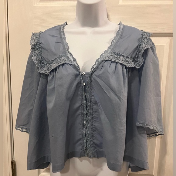 Free People Light Blue Ruffled Blouse - Picture 6 of 11